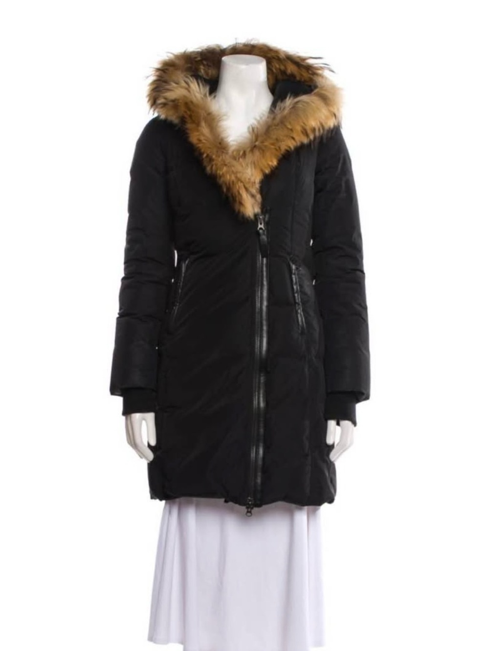 Mackage Black Puffer Coat with Fur-Trim Hood